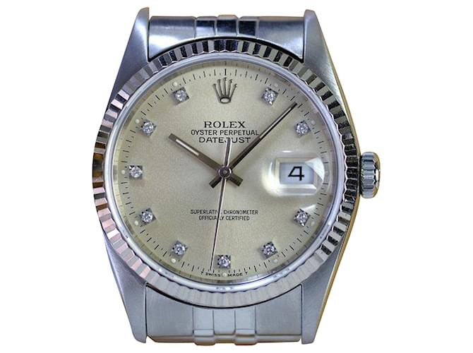 Rolex Datejust 16234 Silver Factory Diamond Dial-all Factory Grey Metal  ref.762923