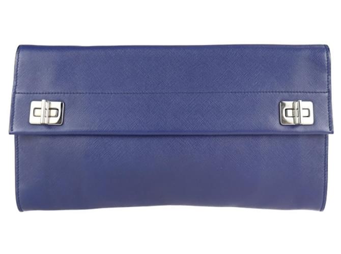 Prada Saffiano Blue Leather  ref.762999