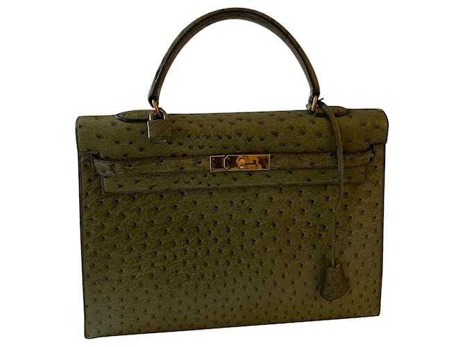 Hermès Kelly 35 Olive green Ostrich leather  ref.763227