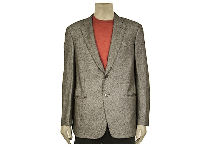 Emporio Armani Armani Collezioni Gray Virgin Wool Blend Two Button Front Men's Jacket size 54 Dark grey  ref.763576
