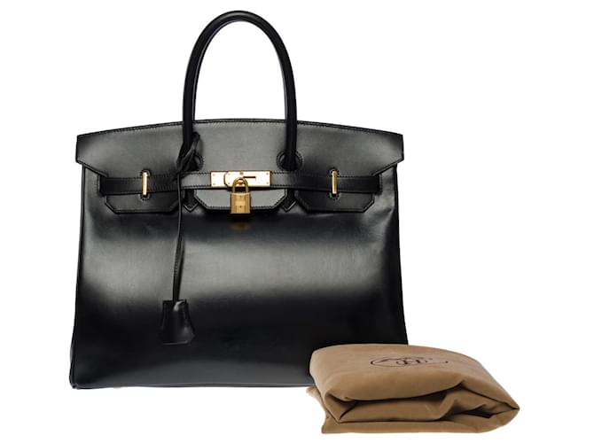 Hermès Excepcional bolsa Hermes Birkin 35 couro caixa preta Preto  ref.763779