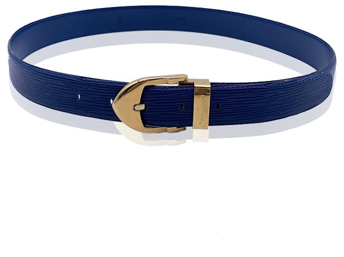 Louis Vuitton Ceinture Epi Bleue Vintage Boucle en Métal Doré Taille 85/34 Cuir  ref.763905