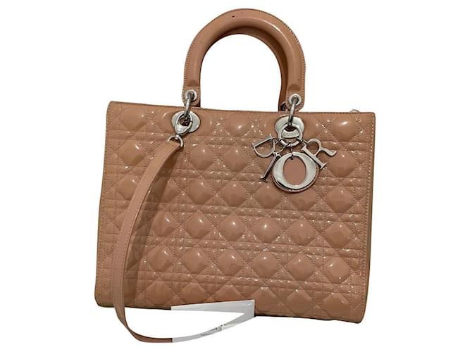 Lady Dior Large Nude Cannage Quilted Patent Leather  ref.764313