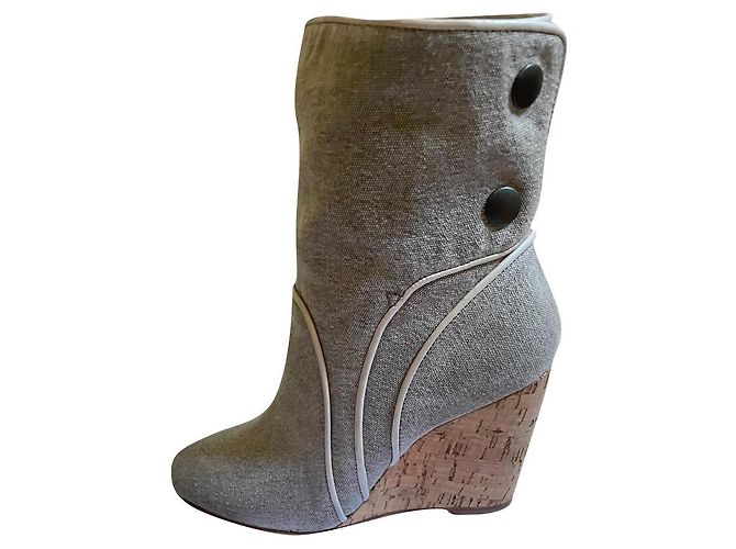 Botins Tila March Cinza Pele e Lona
