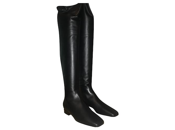 Botte Versace Boot Calf Leather Taille 40.5 Simili cuir Noir Doré  ref.764463