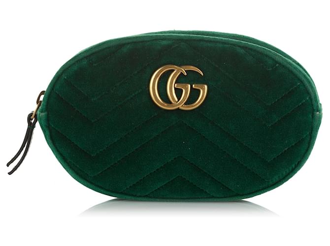 Gucci Green GG Marmont Velvet Gurteltasche