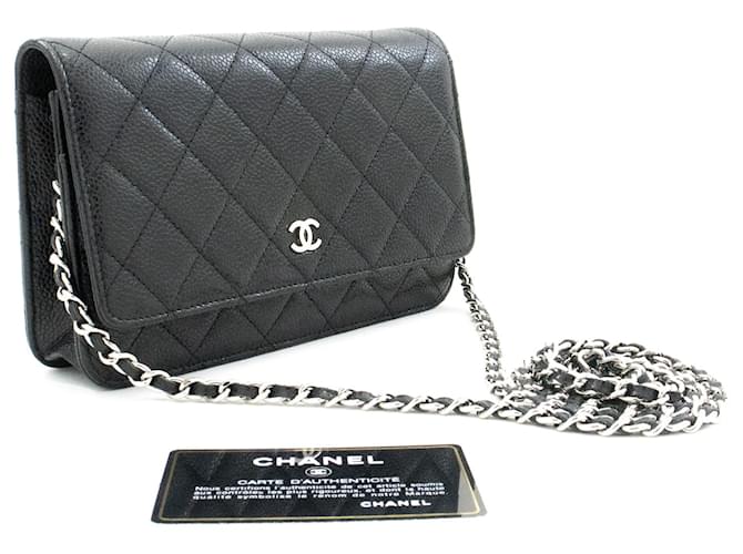 CHANEL Caviar Wallet On Chain WOC Black Shoulder Bag Crossbody Leather  ref.764645