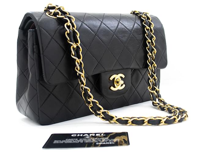 Chanel Classic gefütterte Klappe 9"Chain Shoulder Bag Black Lambskin Schwarz Leder  ref.764646
