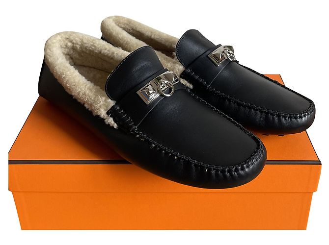Mocassino driving Hermès Irving pelle nera 44 Nero