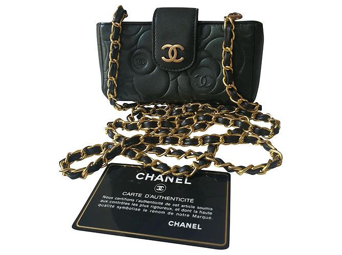 Chanel Kamelie Schultergurt Schwarz Golden