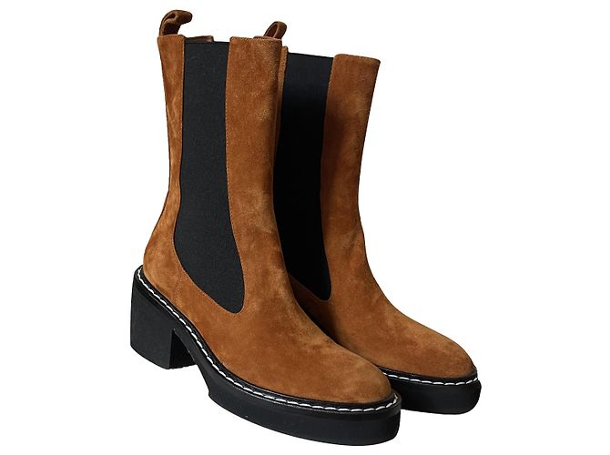 Khaite Calgary suede high boots cognac