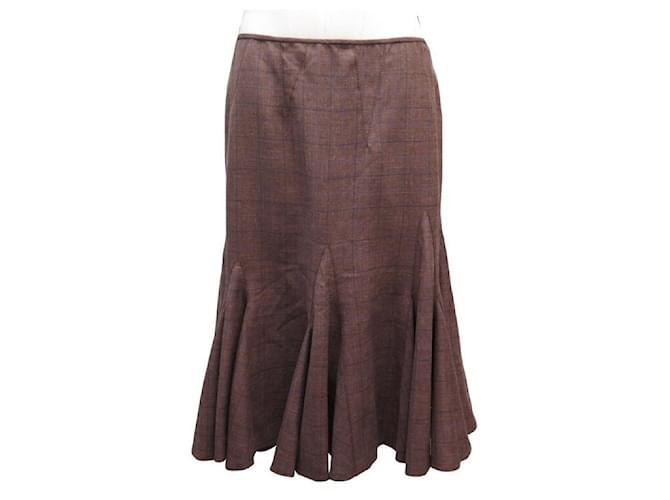 NEW CHRISTIAN DIOR CHECKED GODETS SKIRT 42 XL NEW WOOL SKIRT Brown  ref.764967