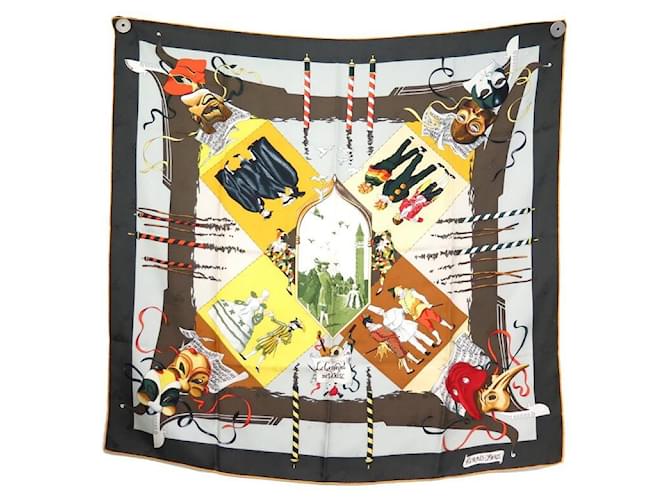 Hermès NEW HERMES CARNIVAL OF VENICE CARRE SCARF 90 SCARF BROOCHED SILK White  ref.764989