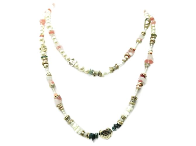 CHANEL NECKLACE 110 CM IN RHODOCROSITE PINK QUARTZ BEADS NECKLACE Pearl  ref.765040