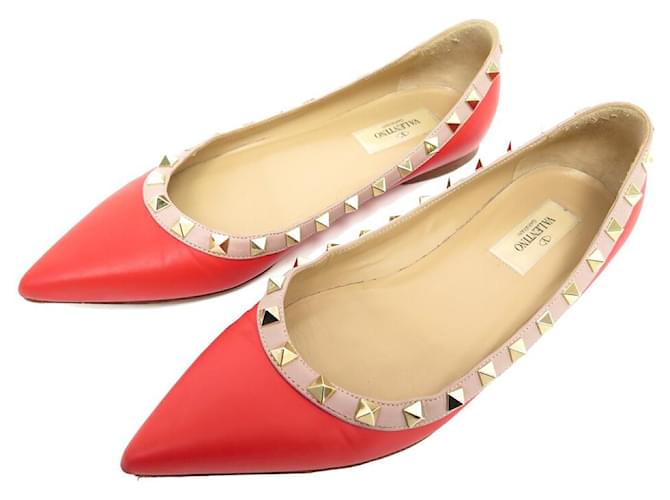 CHAUSSURES VALENTINO BALLERINES ROCKSTUD 37.5 IT 38.5 FR CUIR ROUGE SHOES  ref.765045