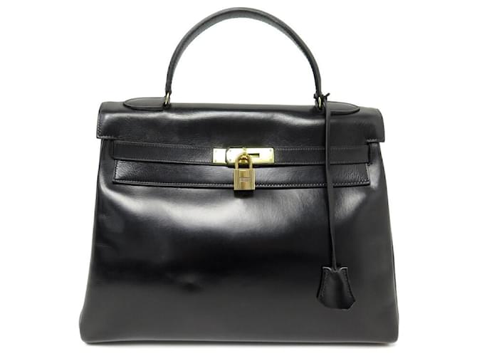 Hermès VINTAGE HERMES KELLY HANDBAG 32 Back in Black Box Leather 1959 HAND BAG  ref.765051