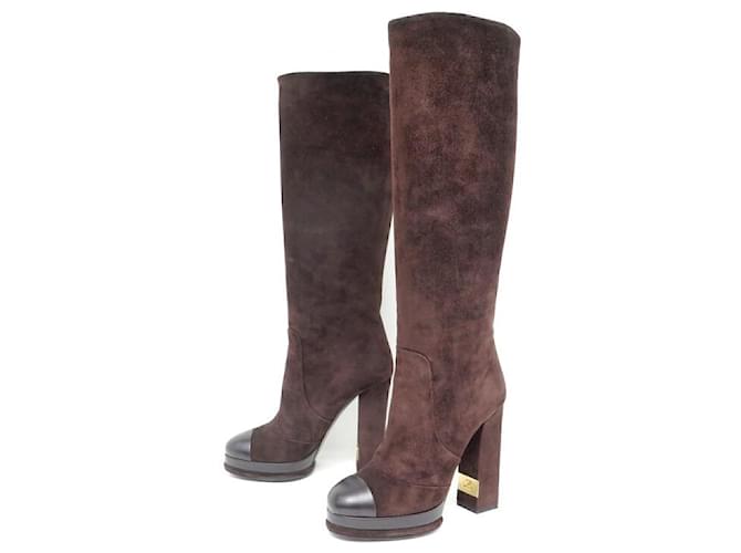 CHANEL G SHOES29248 Heeled boots 37 BROWN SUEDE SUEDE BOOTS  ref.765089