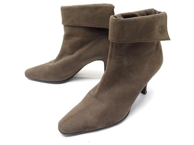 CHANEL SHOES BOOTS WITH HEELS 36 BROWN SUEDE SUEDE BOOTS SHOES  ref.765092
