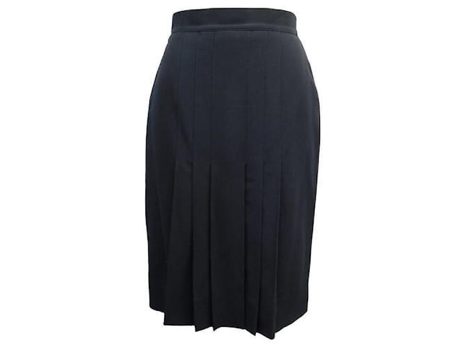 NEW CHANEL BOUTIQUE PLEATED SKIRT P04117 IN BLACK WOOL M 38 FOLDED SKIRT  ref.765098