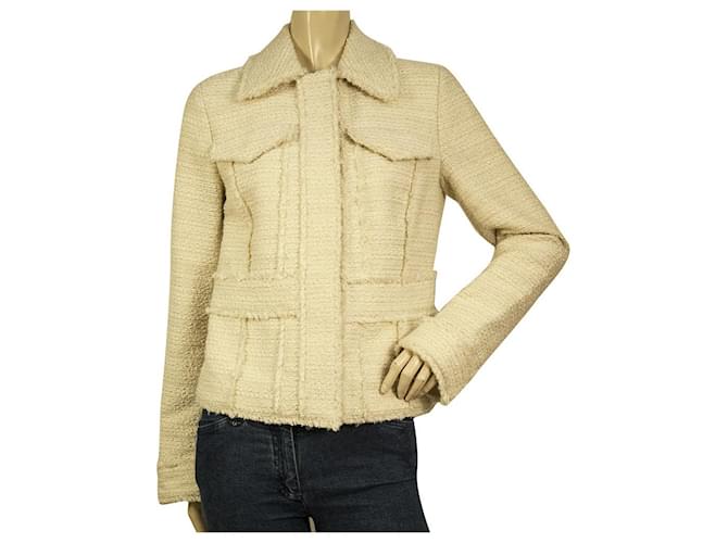 Michael Kors Ecru m. Golden Thread Wollmischung Tweed Blazer Jackengröße 2 Weiß Wolle  ref.765395