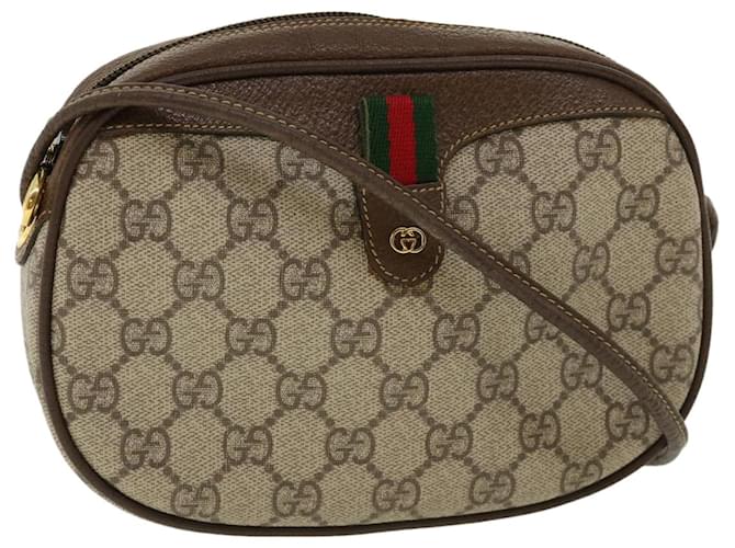 GUCCI Web Sherry Line GG Canvas Shoulder Bag PVC Leather Beige