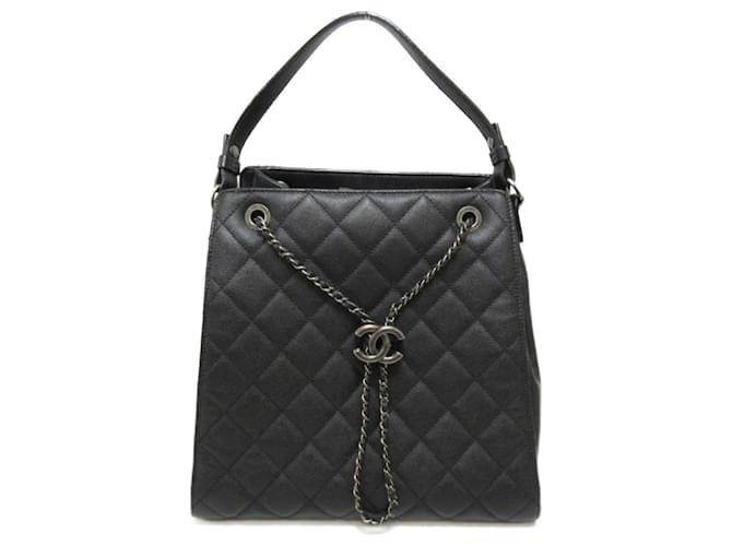 Chanel CC Caviar Quilted Accordion Bucket Bag Black  - Joli Closet