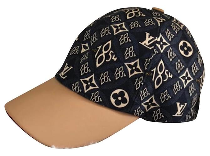 Louis Vuitton Limited edition1854 LV Baseball Cap Blue Beige Leather Silk Cotton Polyester  ref.765697