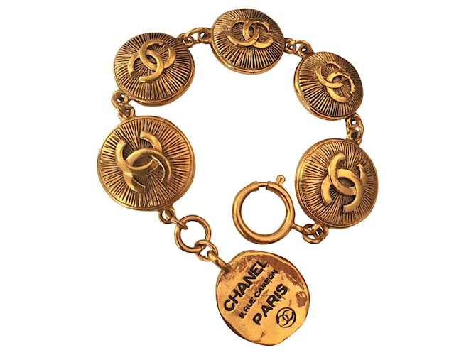 Auth Vintage CHANEL Logo Letter Bangle Bracelet w/Rhinestone CC Ring Gold  Used | eBay