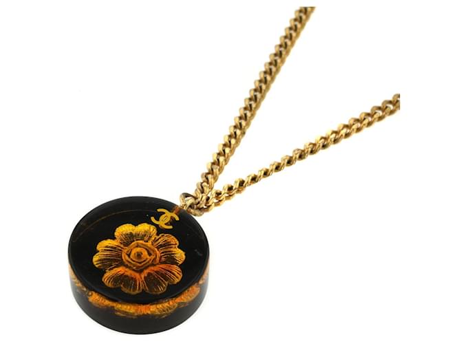Chanel Camellia GP Pendant Necklace Golden Resin  ref.765966