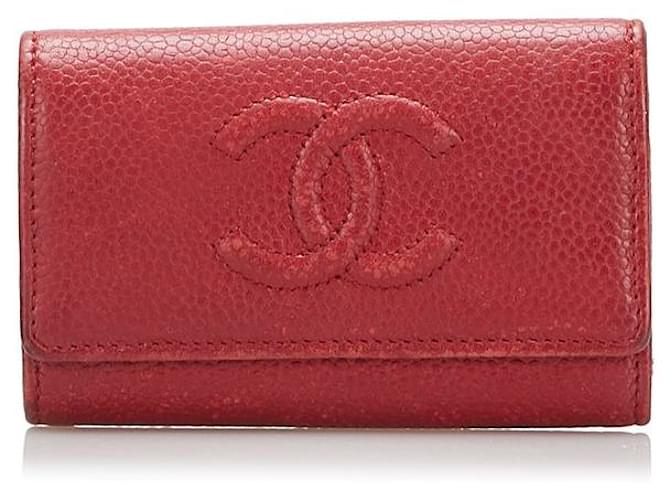 Chanel Caviale CC 6 Portachiavi Rosso Pelle  ref.766177