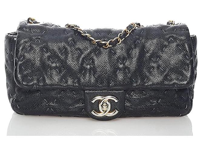 Chanel Caviar Wild Stitch Überschlagtasche Schwarz Leder  ref.766182