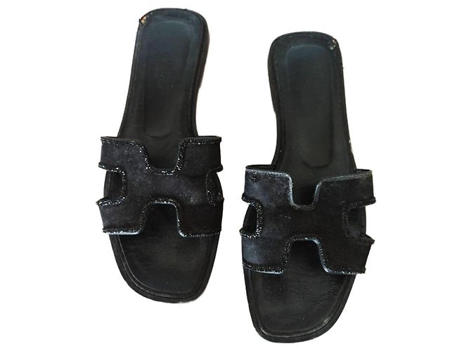 Hermès Oran leather sandals black