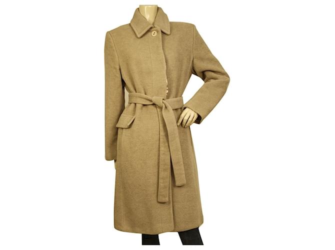 Per te di Krizia 100% Cappotto classico in lana vergine con bottoni sul davanti e cintura Beige  ref.766892