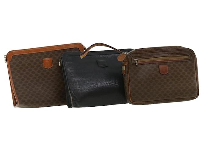 Céline CELINE Macadam Canvas Clutch Bag PVC Leather 3Set Black Brown Auth ar8583  ref.766964