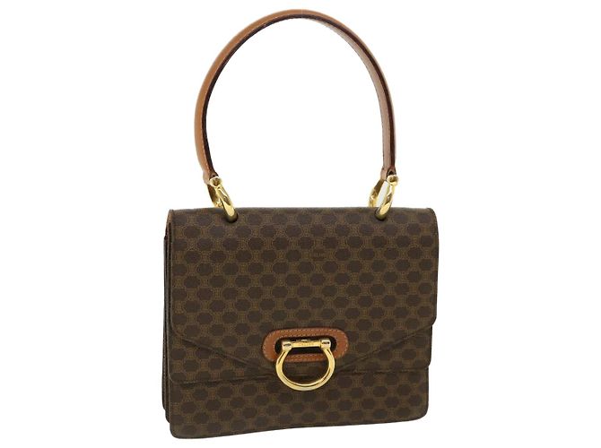 Céline CELINE Macadam Canvas Bolso de Mano PVC Cuero Marrón Auth am3590 Castaño