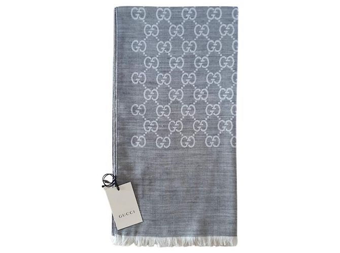 Marmont Sciarpa Gucci Monogram grigio perla seta e lana