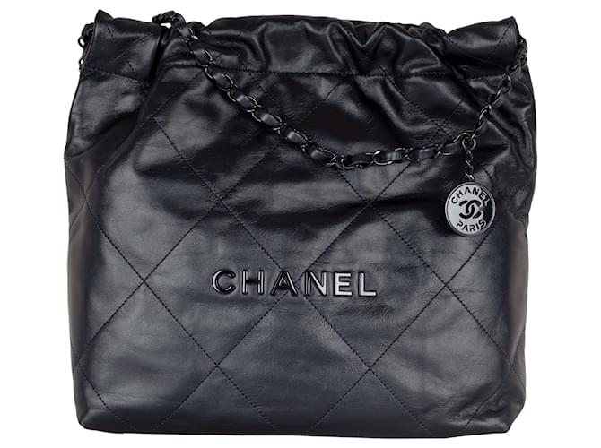 Chanel azul metalizado 22 piel de becerro acolchada pequeña Azul marino  ref.767263