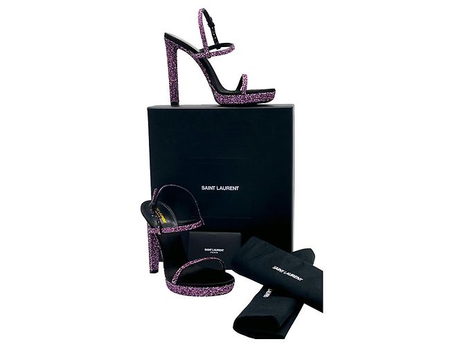 Saint Laurent Absatzsandalen - Größe 38 - Lila Glitzer