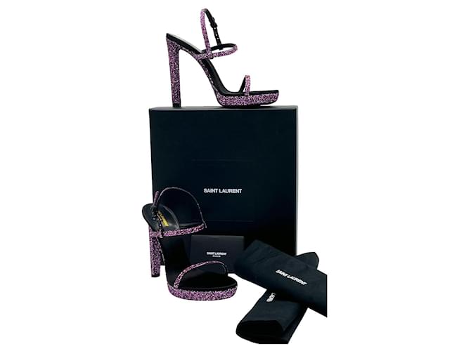 Saint Laurent heeled sandals - Size 38 - Glitter purple Leather  ref.767312