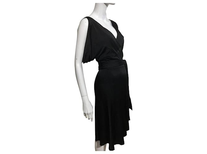 Diane Von Furstenberg DvF Vintage schwarzes Wickelkleid (Hergestellt in den USA) Viskose Elasthan  ref.767343
