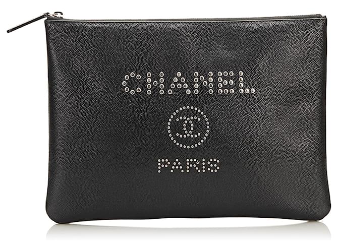 Chanel Black Deauville O Fall Schwarz Leder  ref.767364