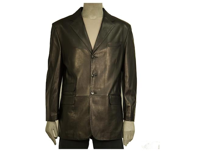 Ralph Lauren Brown Lambskin Leather Button Front Men's Blazer Jacket size  42 R  - Joli Closet