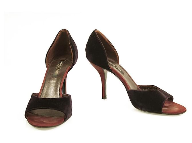 Sergio Rossi Burgundy Velvet & Satin Heel Peep Toe Pumps Shoes size 39 Dark red  ref.767760