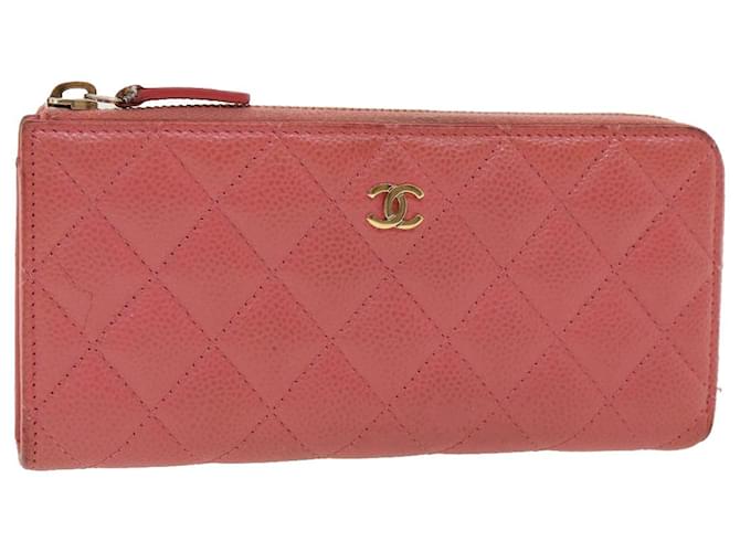 CHANEL Portefeuille Long Caviar Skin Rose CC Auth3253  ref.768088