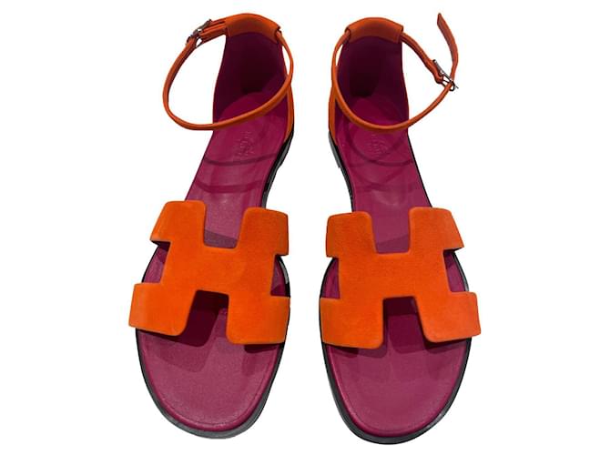 Oran Hermès Sandals Orange Deerskin  ref.768654