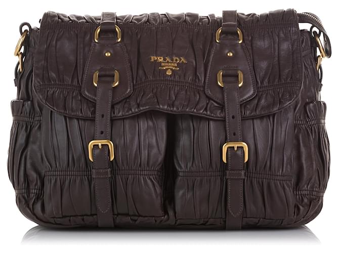 Prada Brown Nappa Gaufre Messenger Bag Dark brown Leather  ref.768714