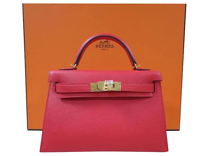 Hermès Hermes Kelly Mini II Vermelho Couro  ref.769058
