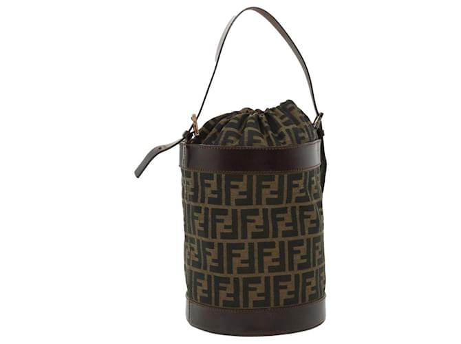 FENDI Zucca Canvas Shoulder Bag Cylindrical Brown Black Auth yk5779  ref.769096