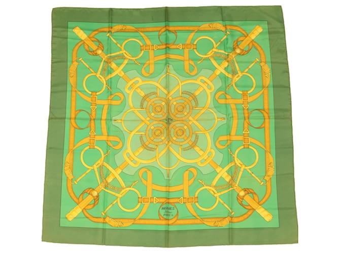 Hermès HERMES CARRE90 Eperon d'or Scarf Silk Green Yellow Auth ar8601  ref.769118