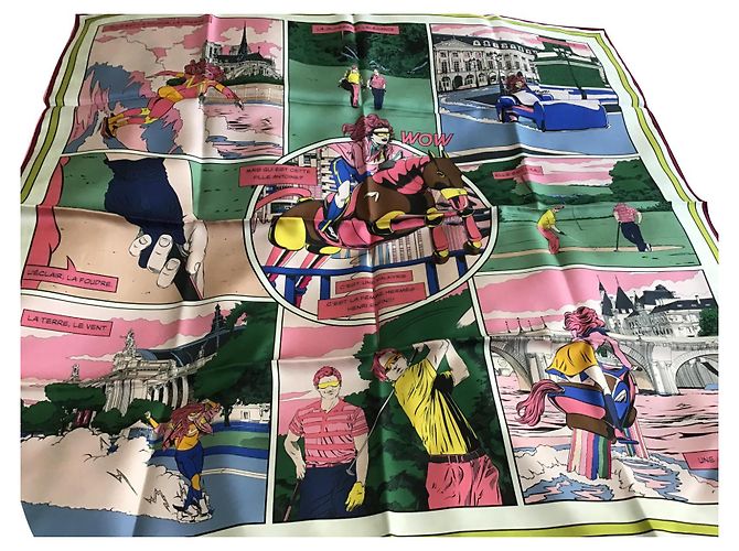 Hermès lato foderato in seta "wow".  90 cm Multicolore